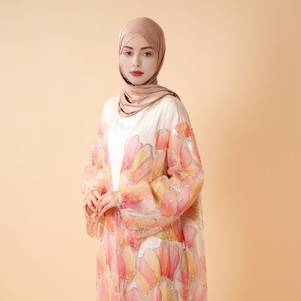 Petal Glow Hand-Embroidered Open Abaya — Secret Garden Series (MOA295)