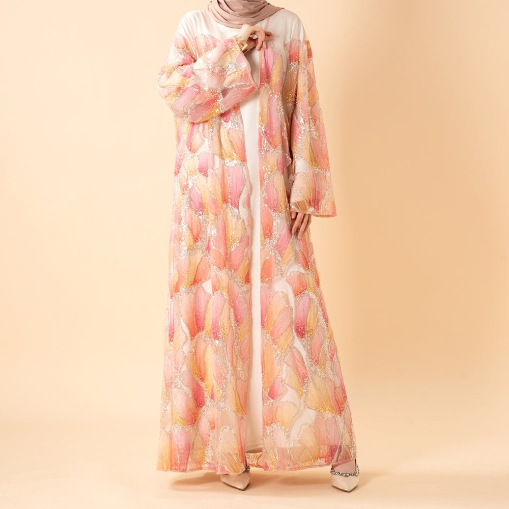Petal Glow Hand-Embroidered Open Abaya — Secret Garden Series (MOA295)