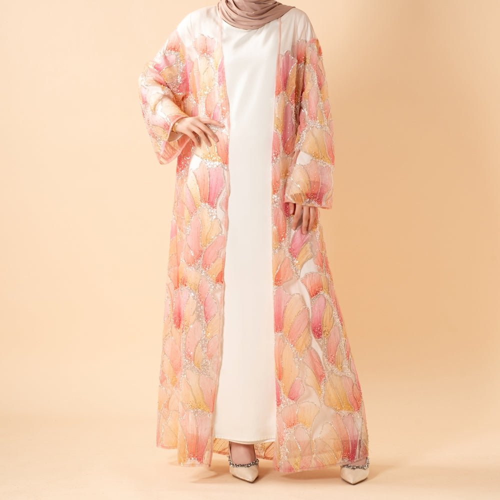 Petal Glow Hand-Embroidered Open Abaya — Secret Garden Series (MOA295)