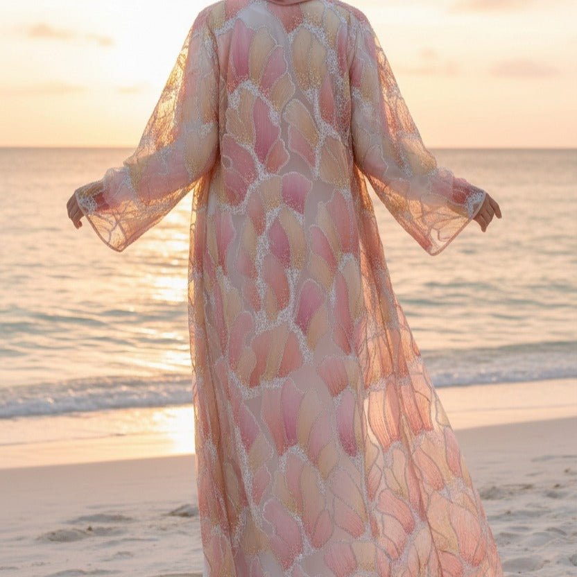 Petal Glow Hand-Embroidered Open Abaya — Secret Garden Series (MOA295)
