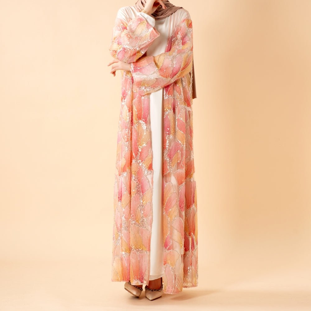Petal Glow Hand-Embroidered Open Abaya — Secret Garden Series (MOA295)