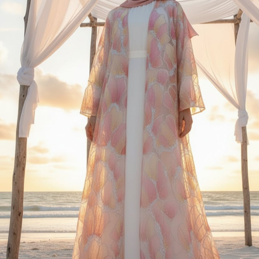 Petal Glow Hand-Embroidered Open Abaya — Secret Garden Series (MOA295)