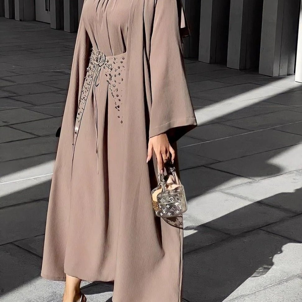 Pineapple Crinkle Solid Color Elegant Open Abaya 3-Piece Set (MOA131)