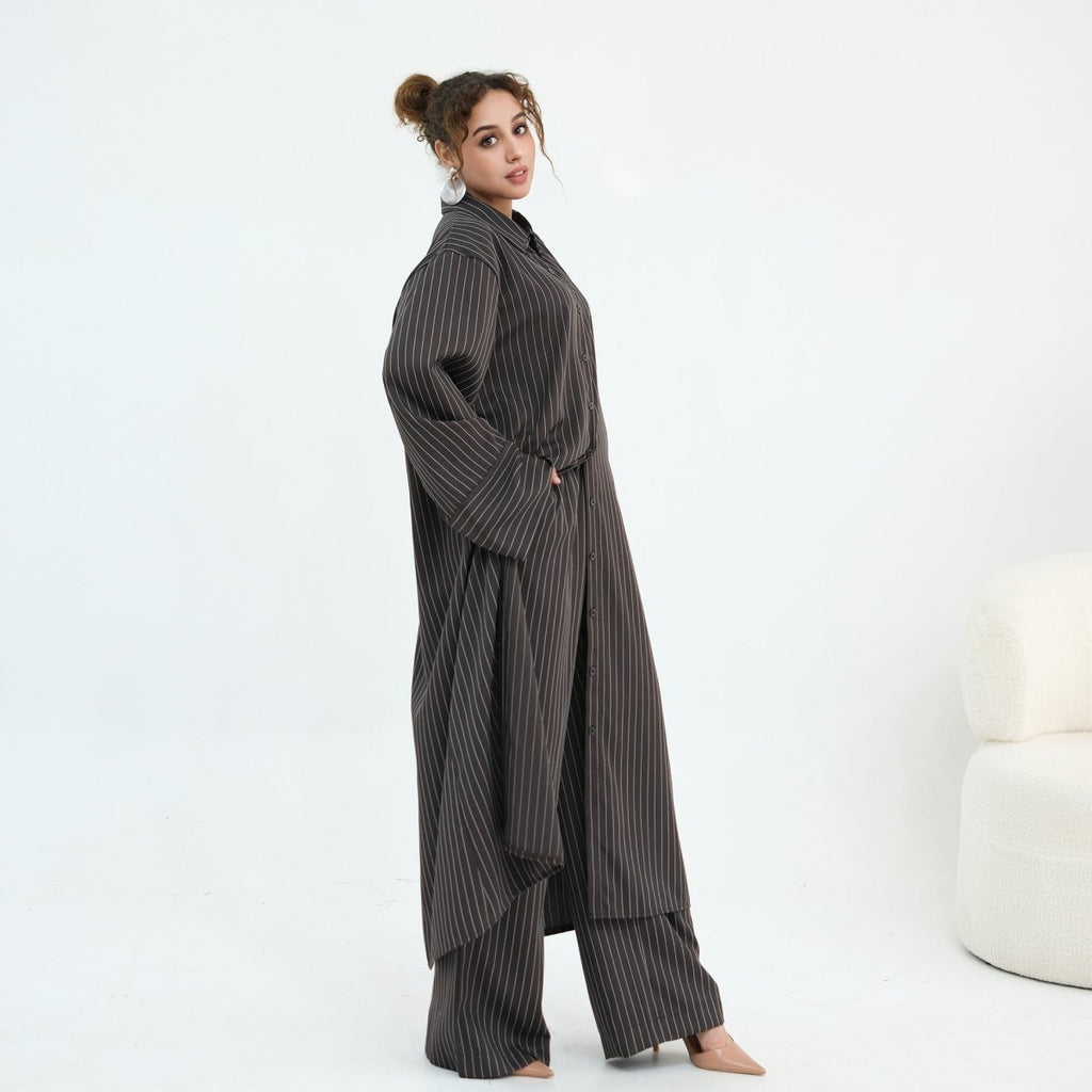 Pinstripe Oversized Shirt & Wide-Leg Trouser Set(MS452)