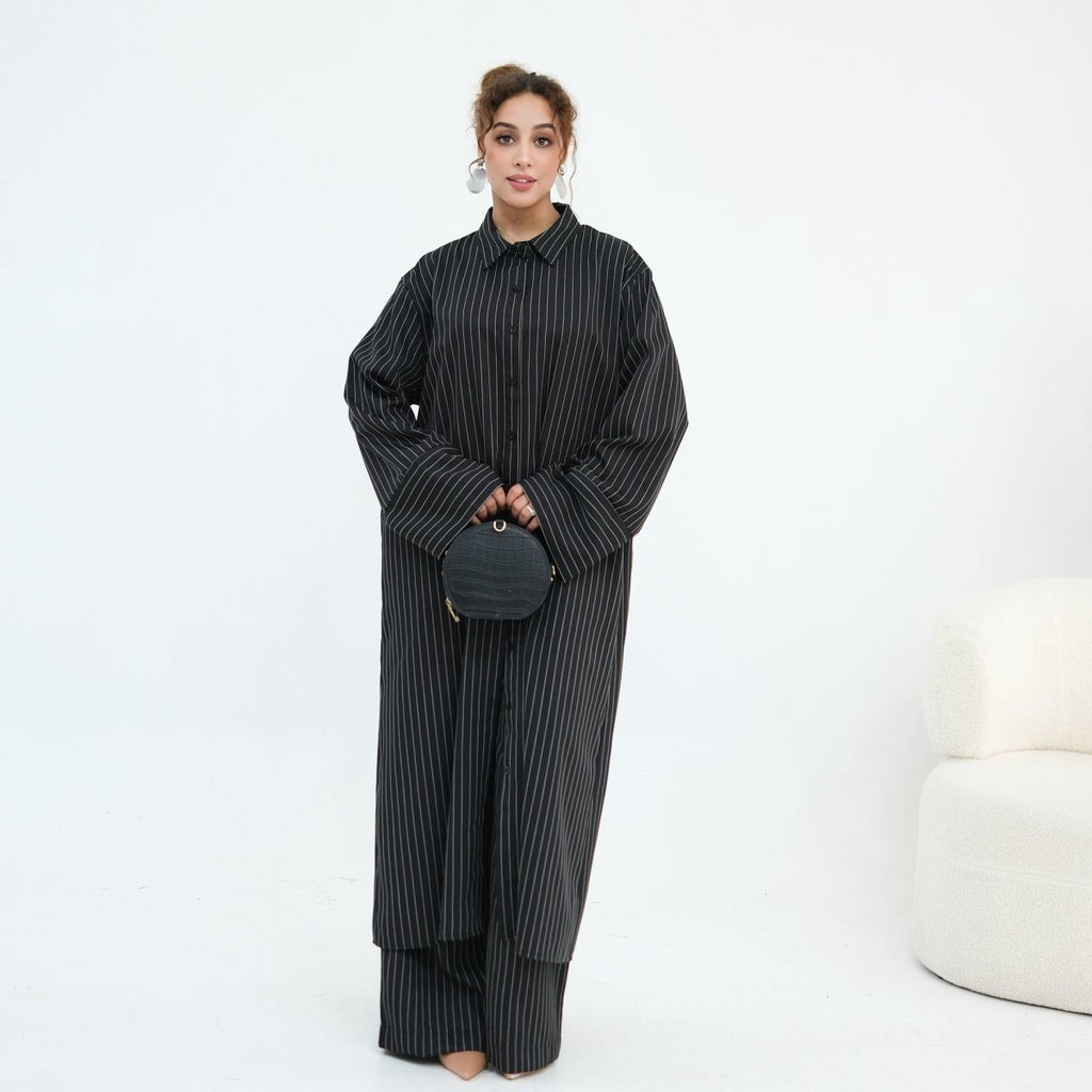 Pinstripe Oversized Shirt & Wide-Leg Trouser Set(MS452)
