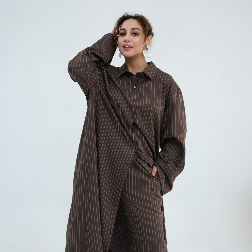 Pinstripe Oversized Shirt & Wide-Leg Trouser Set(MS452)