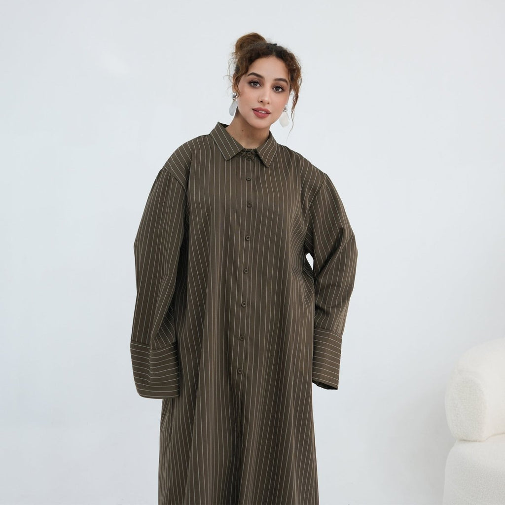 Pinstripe Oversized Shirt & Wide-Leg Trouser Set(MS452)