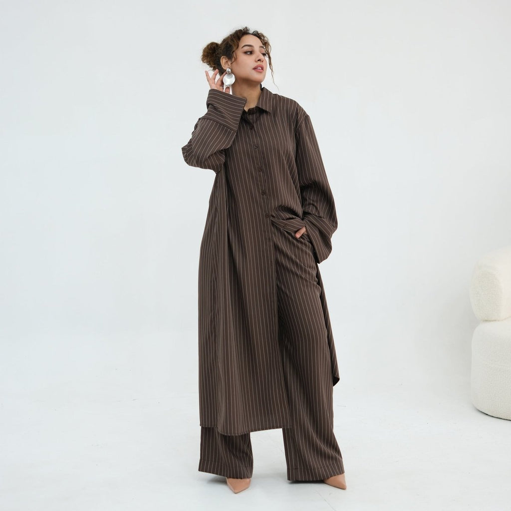Pinstripe Oversized Shirt & Wide-Leg Trouser Set(MS452)
