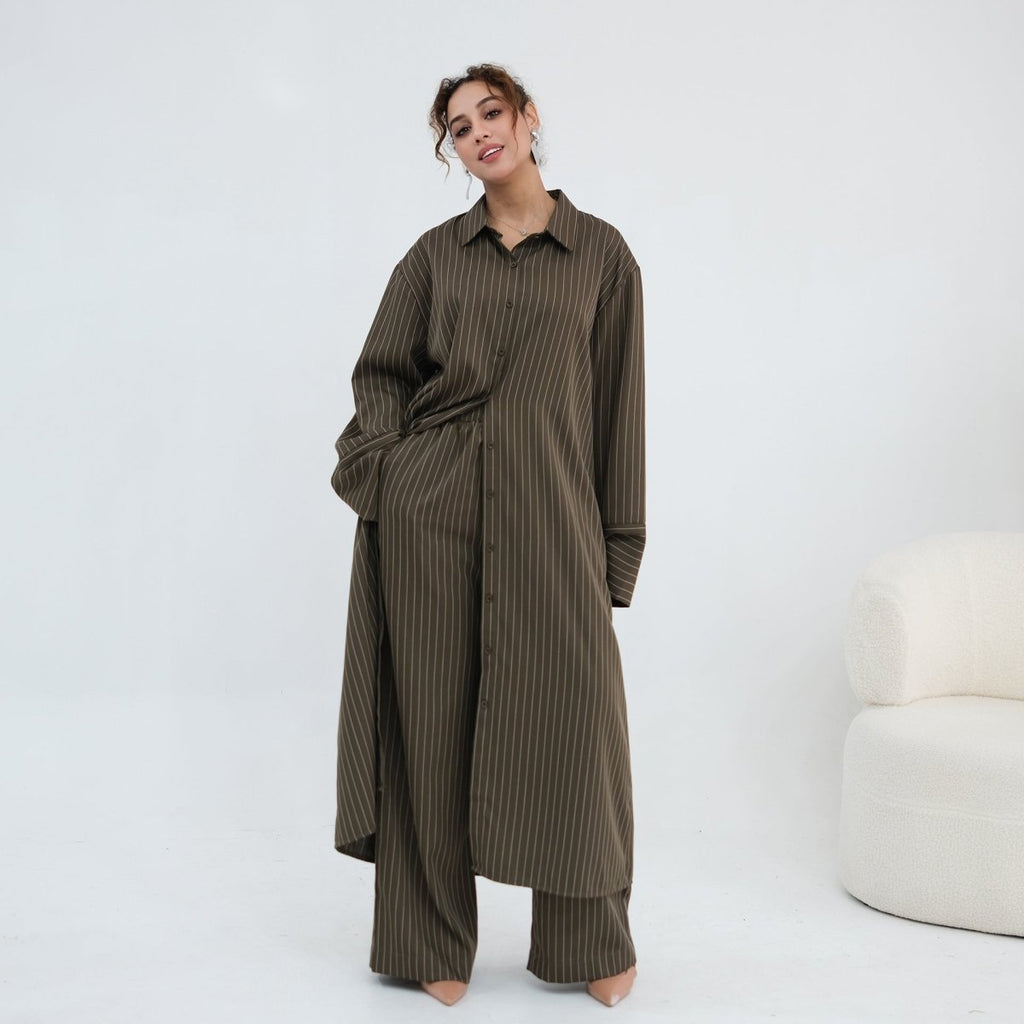 Pinstripe Oversized Shirt & Wide-Leg Trouser Set(MS452)