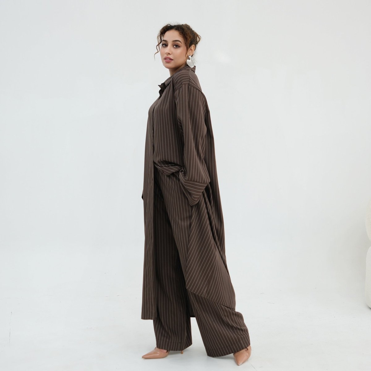 Pinstripe Oversized Shirt & Wide-Leg Trouser Set(MS452)