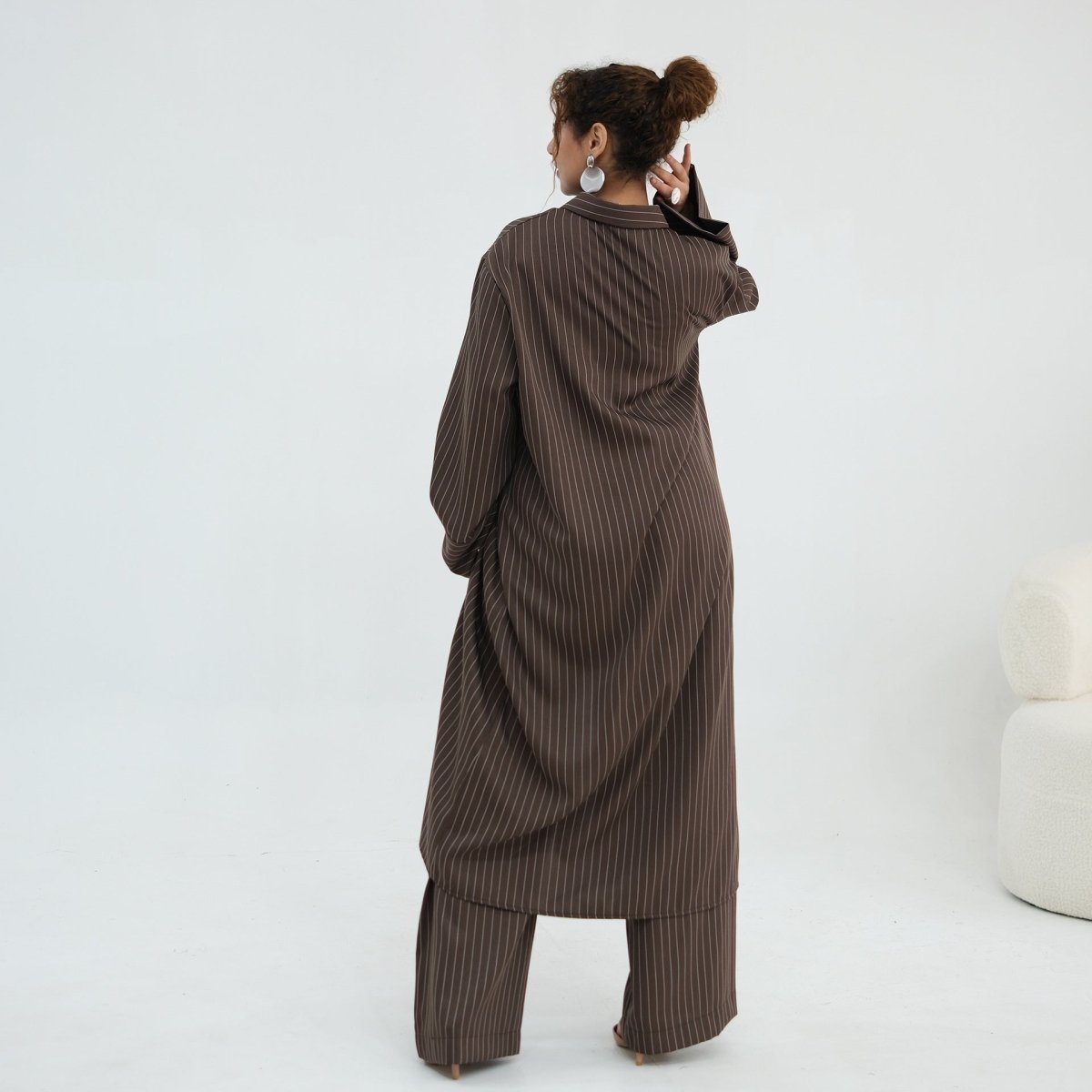 Pinstripe Oversized Shirt & Wide-Leg Trouser Set(MS452)
