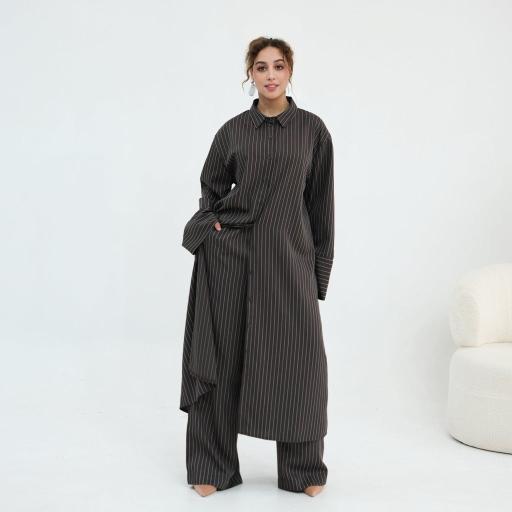 Pinstripe Oversized Shirt & Wide-Leg Trouser Set(MS452)