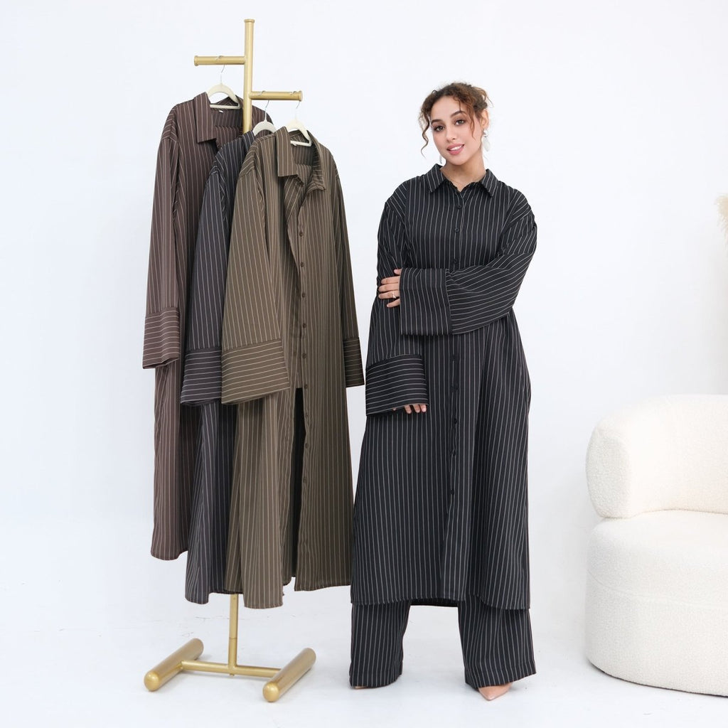 Pinstripe Oversized Shirt & Wide-Leg Trouser Set(MS452)