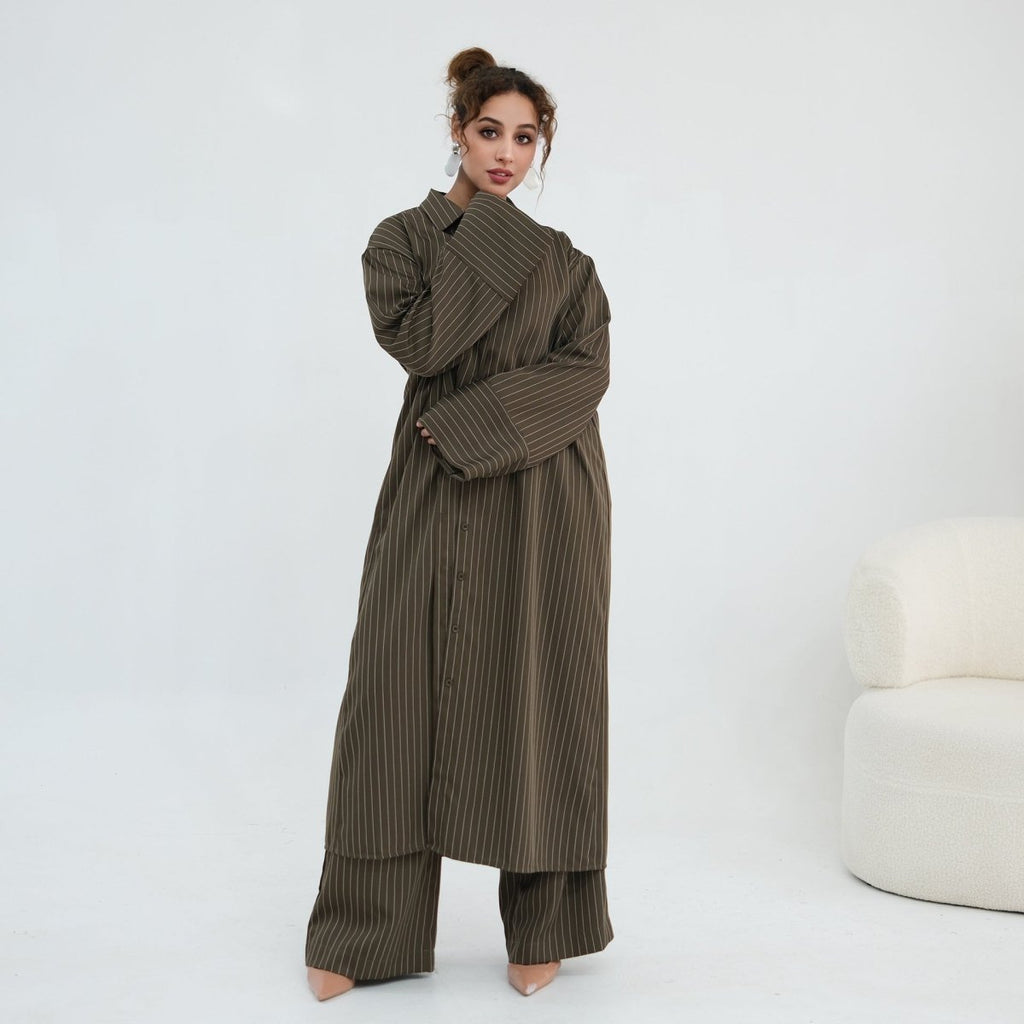 Pinstripe Oversized Shirt & Wide-Leg Trouser Set(MS452)