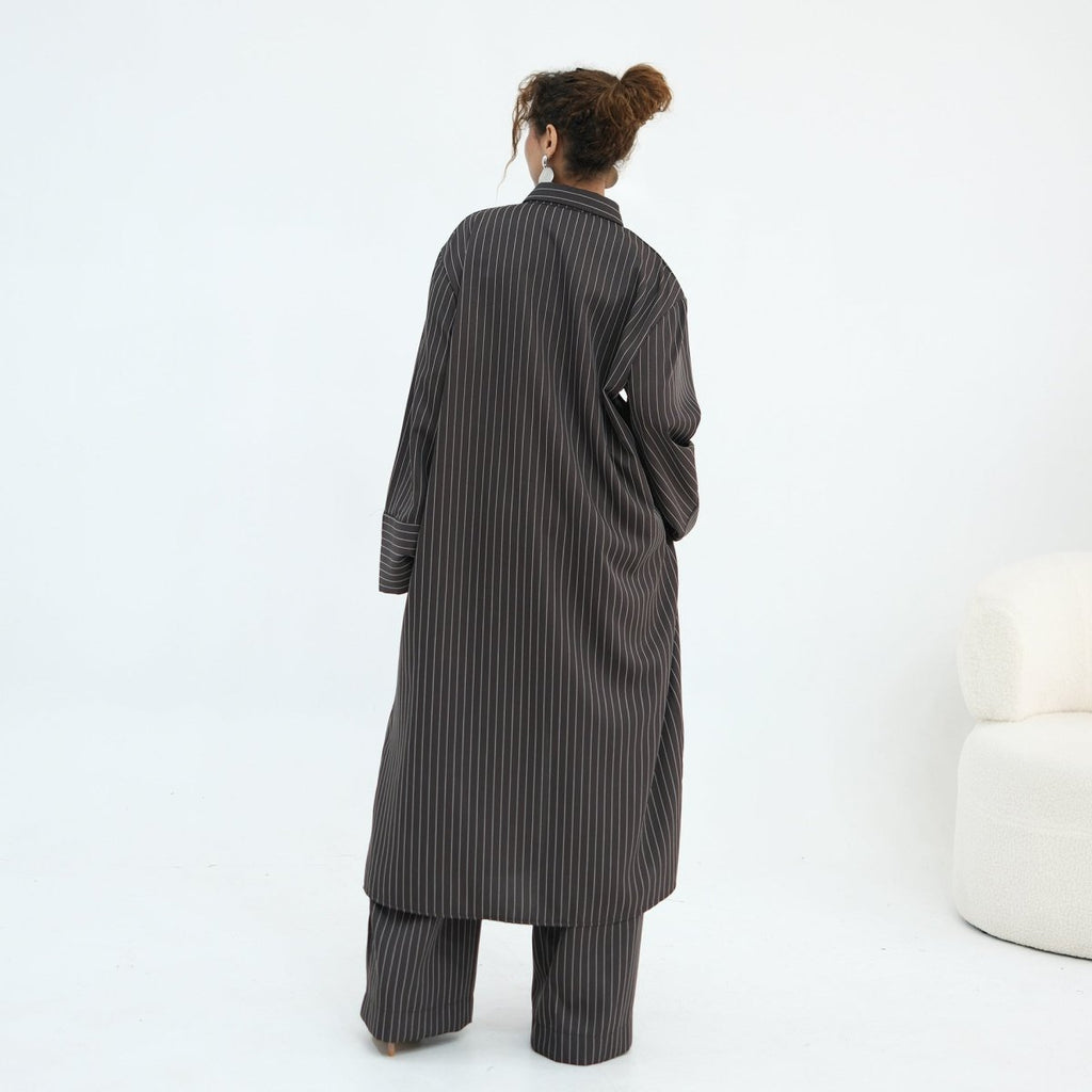 Pinstripe Oversized Shirt & Wide-Leg Trouser Set(MS452)