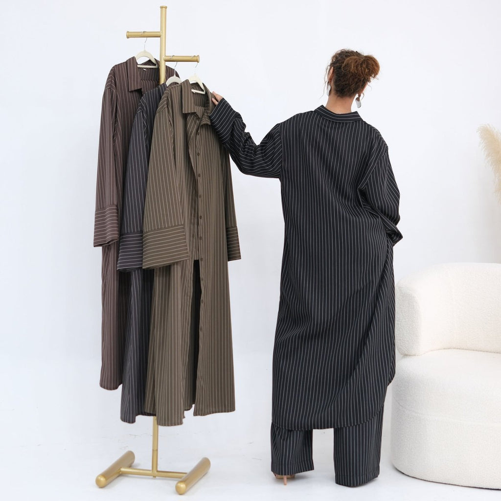 Pinstripe Oversized Shirt & Wide-Leg Trouser Set(MS452)