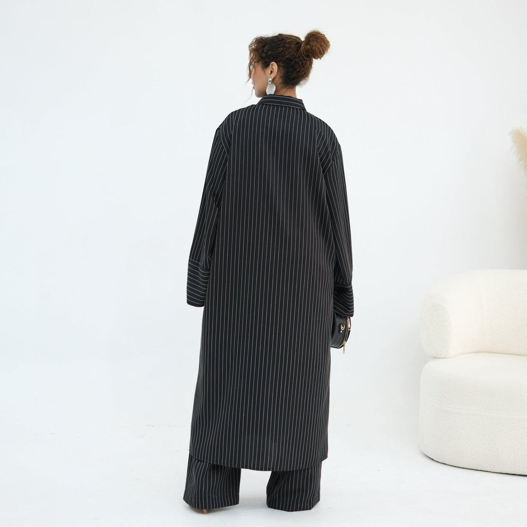 Pinstripe Oversized Shirt & Wide-Leg Trouser Set(MS452)