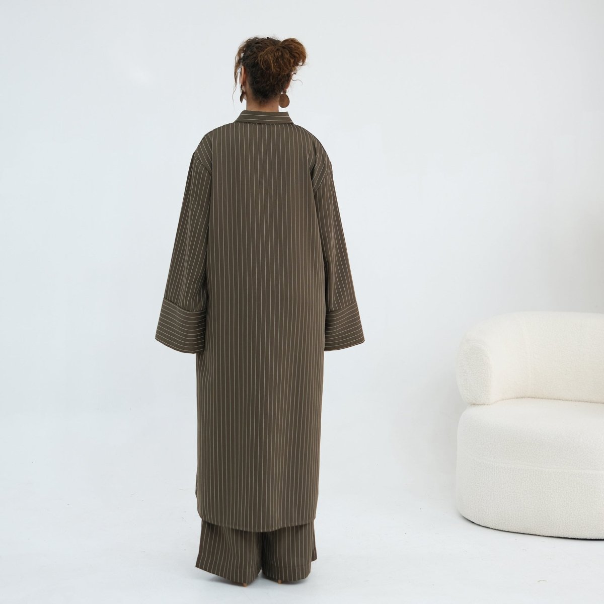 Pinstripe Oversized Shirt & Wide-Leg Trouser Set(MS452)