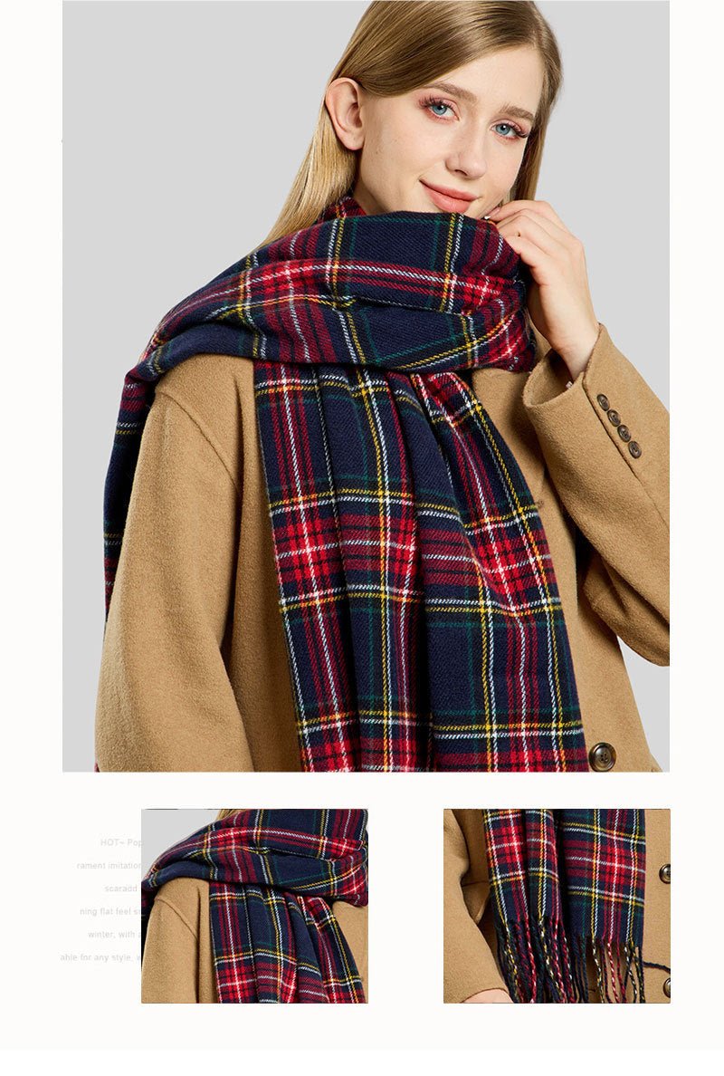 Plaid Fringe Scarf Faux Wool Warm Winter Fashion Accessory (MAC332)