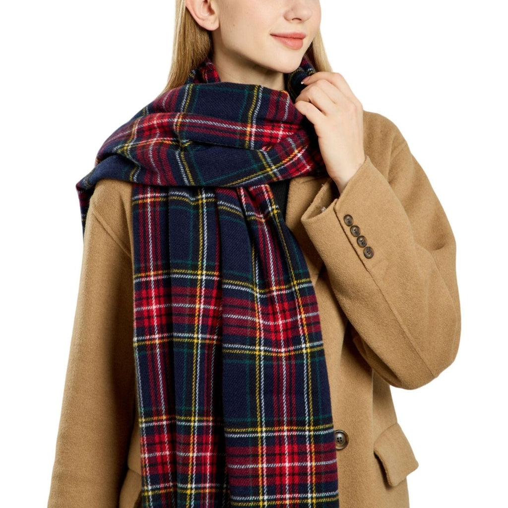 Plaid Fringe Scarf Faux Wool Warm Winter Fashion Accessory (MAC332)