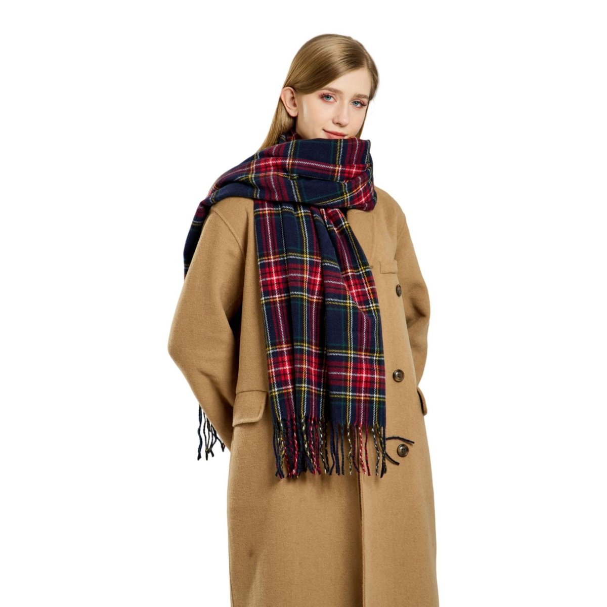 Plaid Fringe Scarf Faux Wool Warm Winter Fashion Accessory (MAC332)