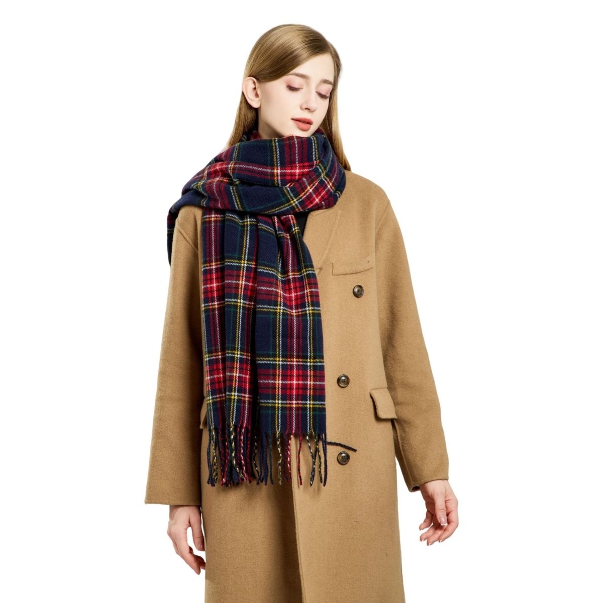 Plaid Fringe Scarf Faux Wool Warm Winter Fashion Accessory (MAC332)