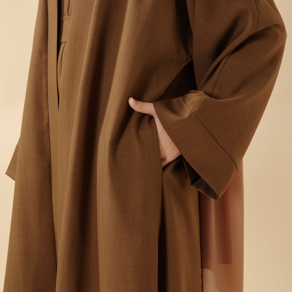 Plain Linen Abaya 3-Piece Set (MOA016)
