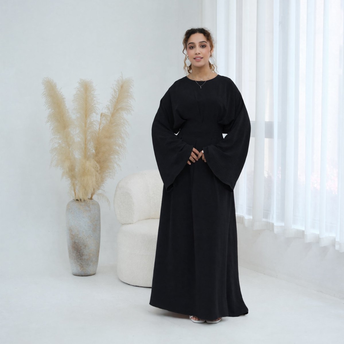 Pleated Batwing Sleeve Maxi Dress(MS453)