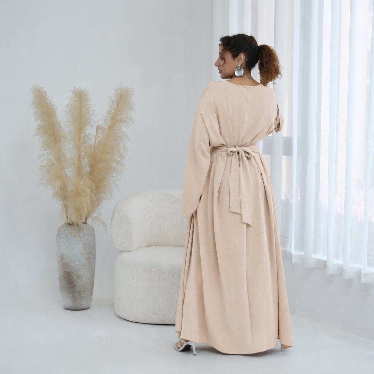 Pleated Batwing Sleeve Maxi Dress(MS453)