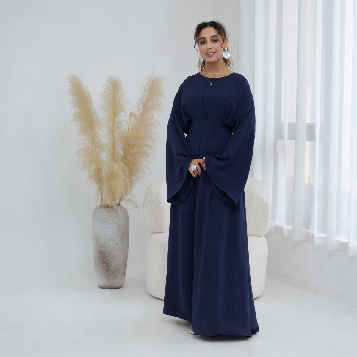 Pleated Batwing Sleeve Maxi Dress(MS453)