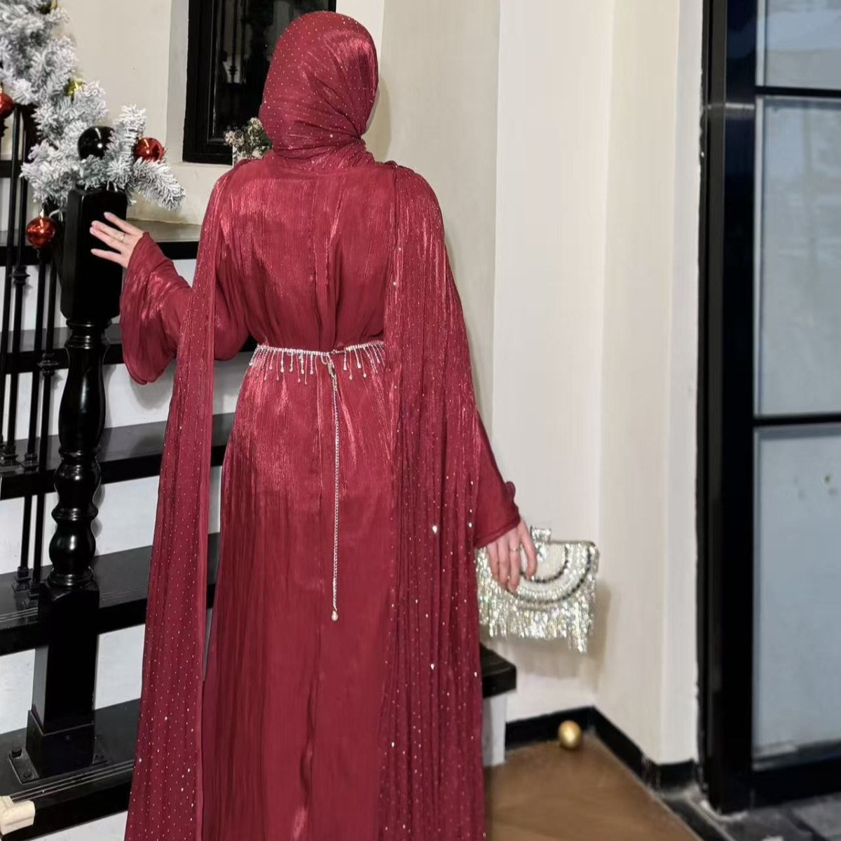 Pleated Cape Sleeve Abaya Maxi Dress(MA430)
