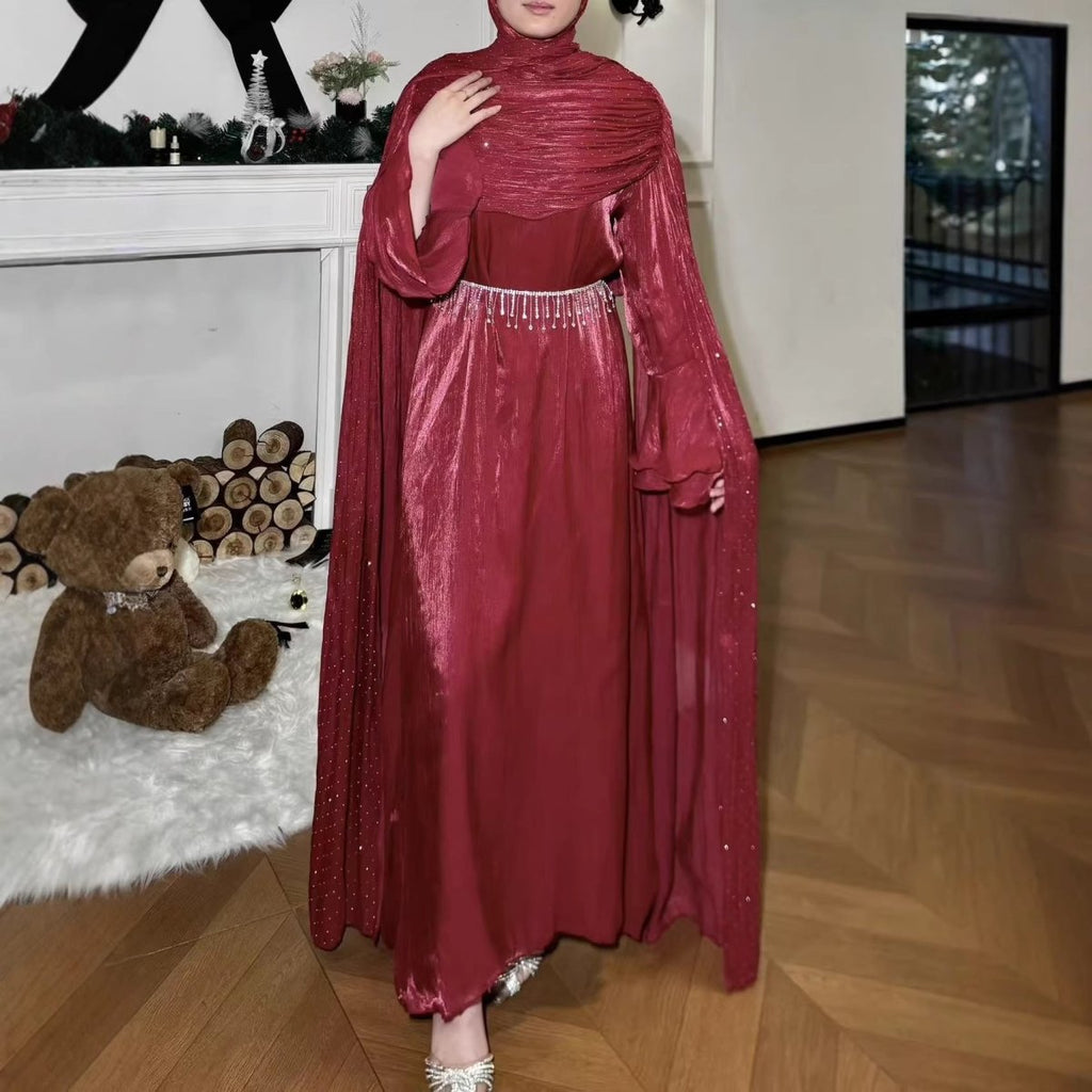 Pleated Cape Sleeve Abaya Maxi Dress(MA430)