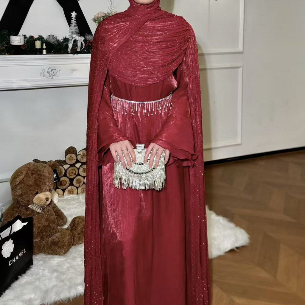 Pleated Cape Sleeve Abaya Maxi Dress(MA430)