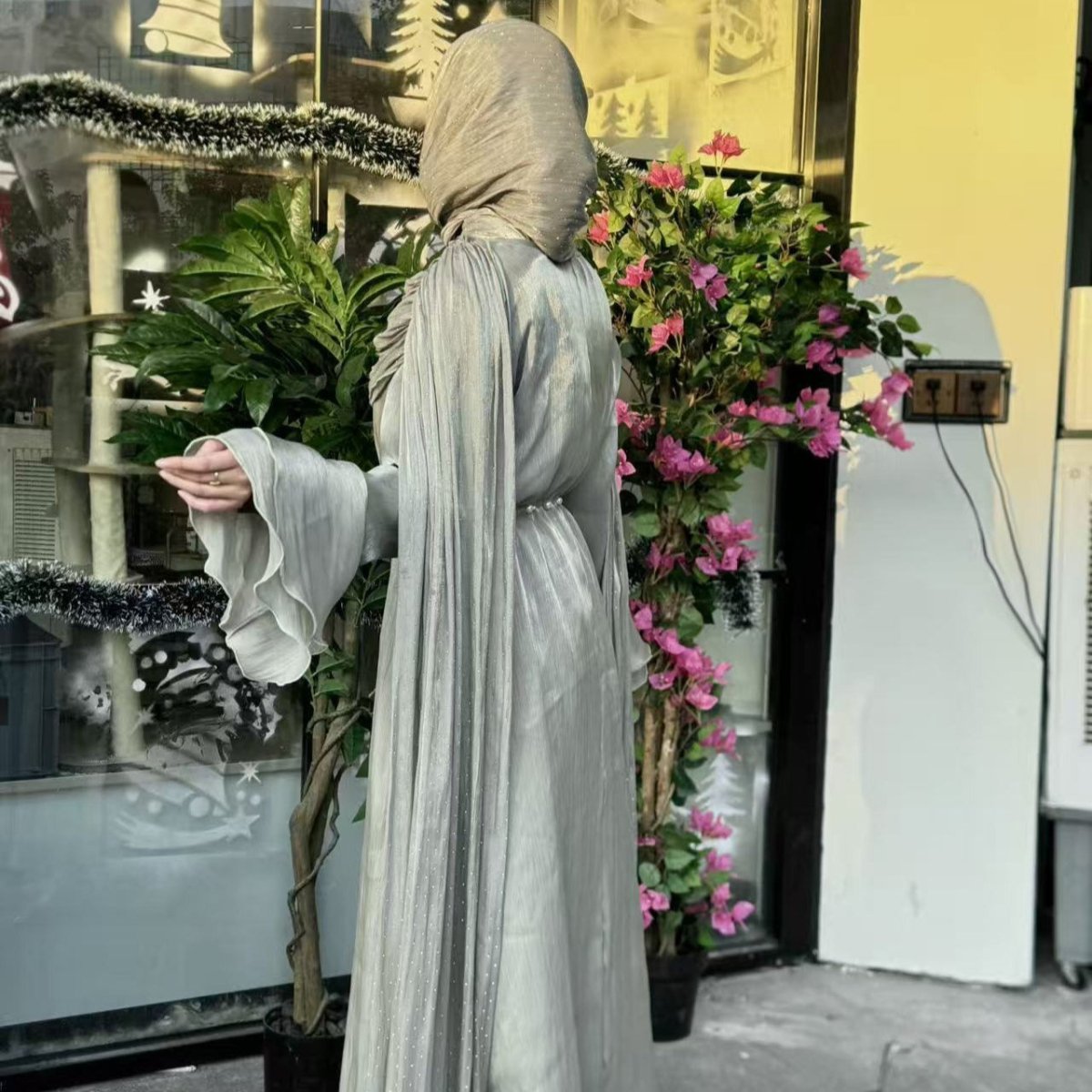 Pleated Cape Sleeve Abaya Maxi Dress(MA430)