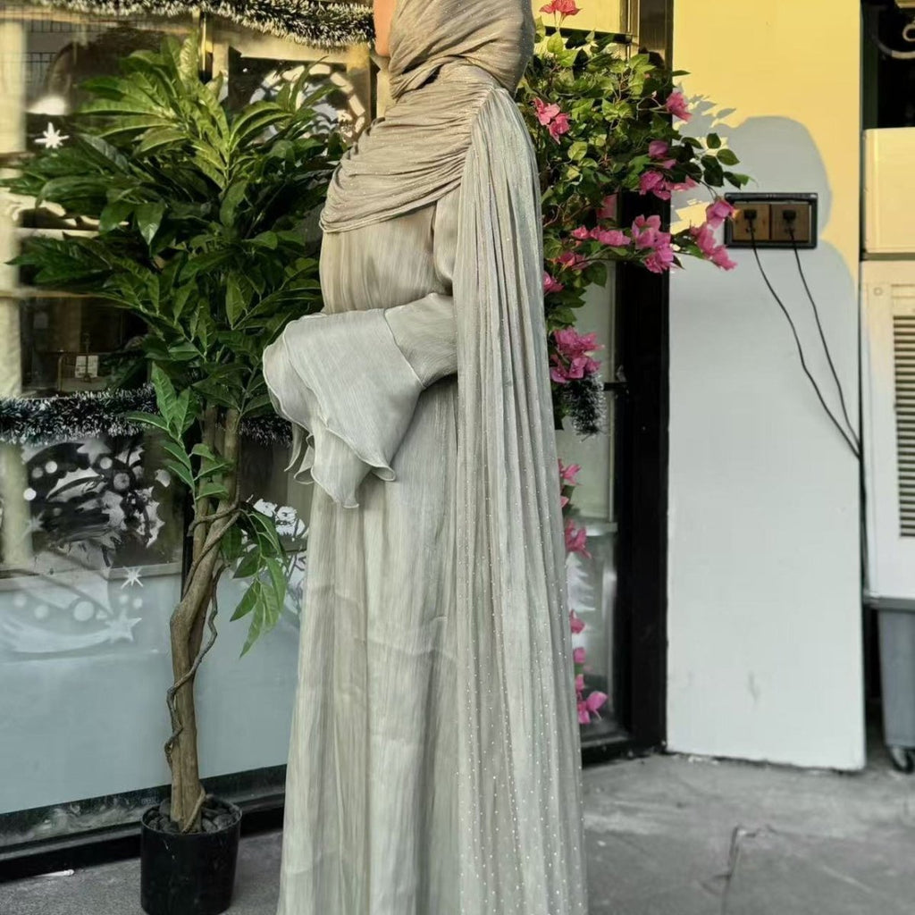 Pleated Cape Sleeve Abaya Maxi Dress(MA430)