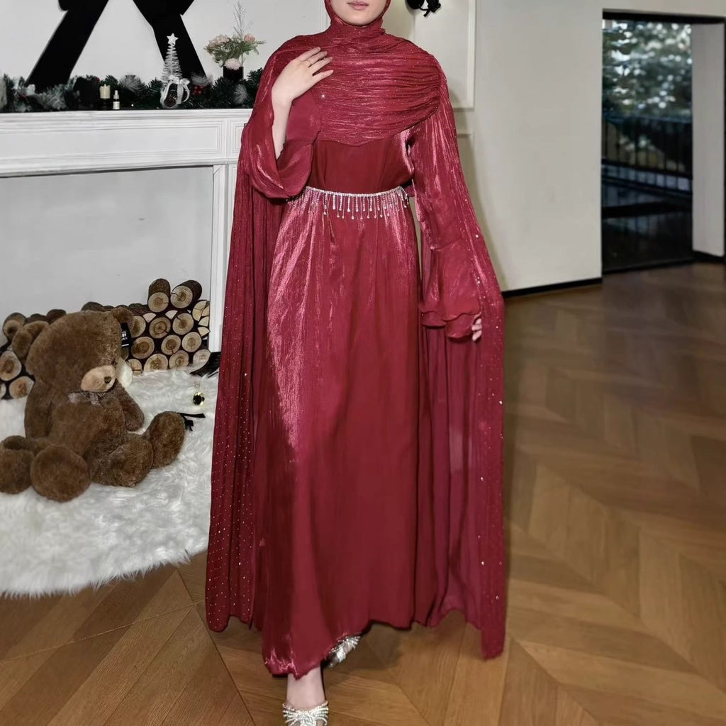Pleated Cape Sleeve Abaya Maxi Dress(MA430)