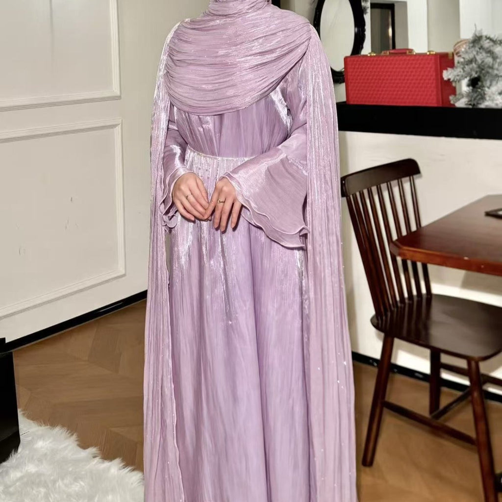 Pleated Cape Sleeve Abaya Maxi Dress(MA430)