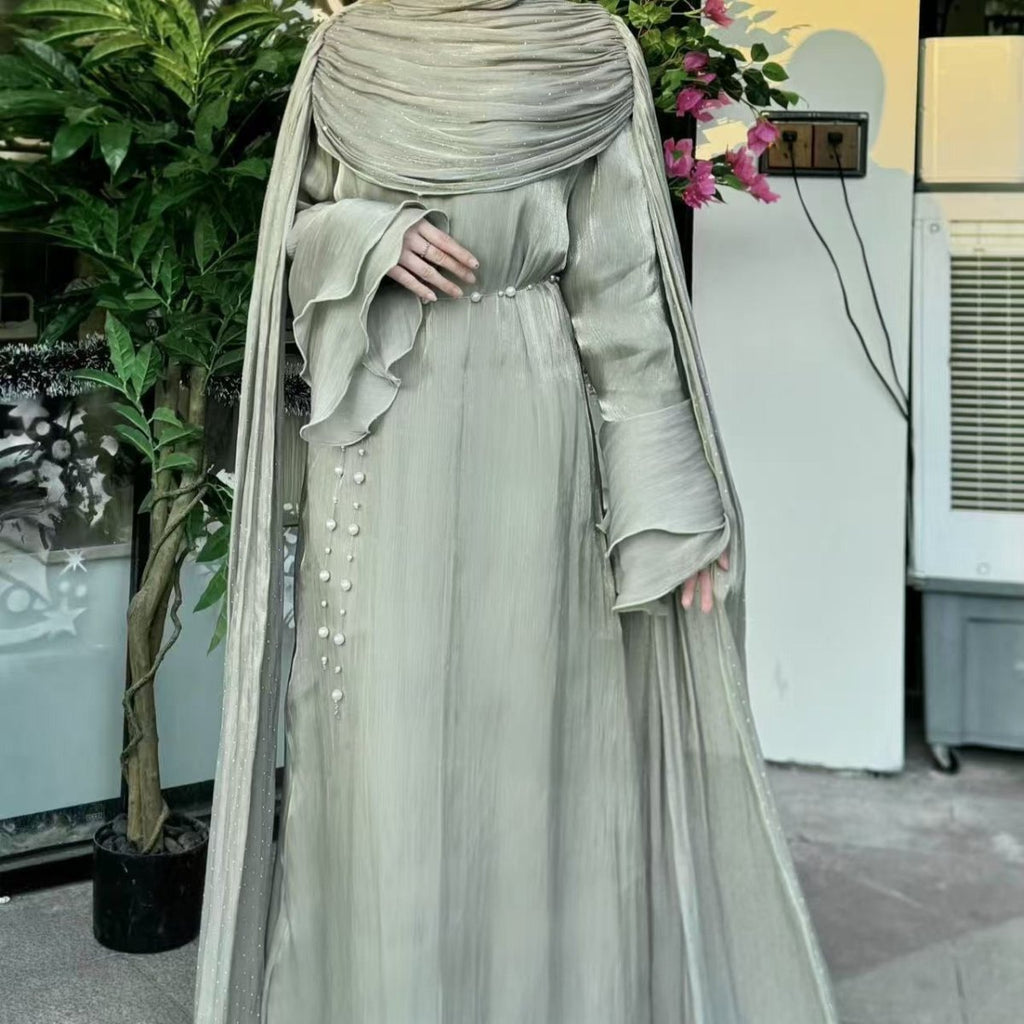 Pleated Cape Sleeve Abaya Maxi Dress(MA430)