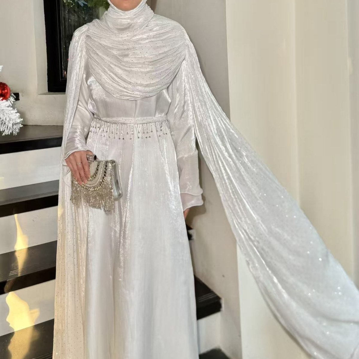 Pleated Cape Sleeve Abaya Maxi Dress(MA430)