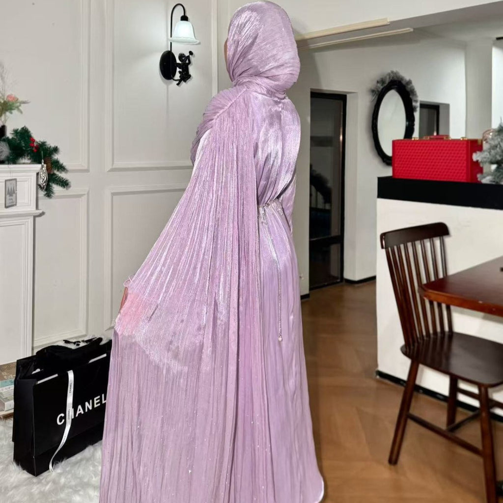 Pleated Cape Sleeve Abaya Maxi Dress(MA430)
