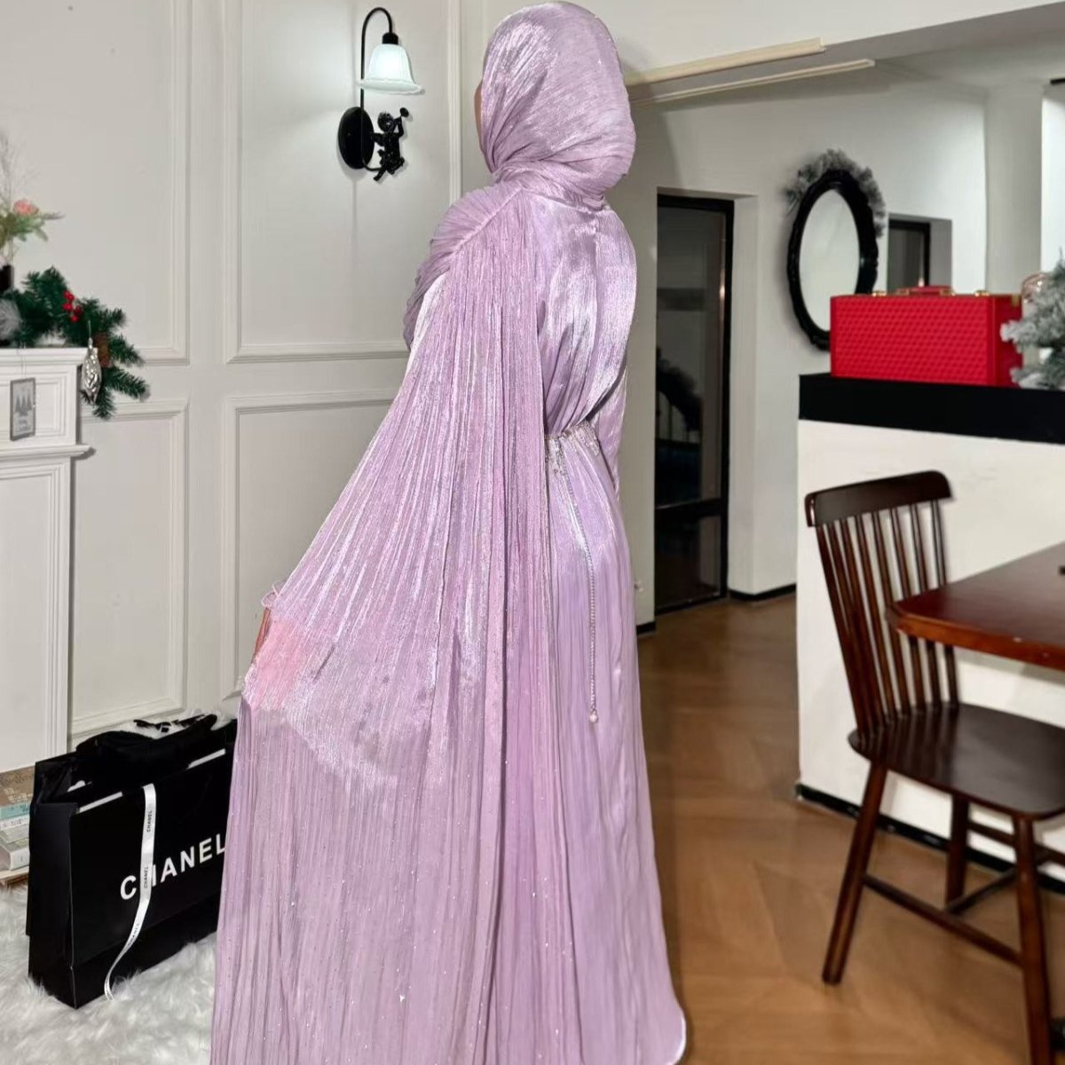 Pleated Cape Sleeve Abaya Maxi Dress(MA430)