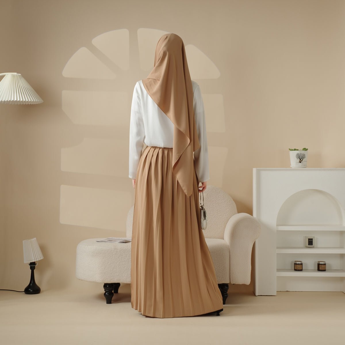Pleated Overskirt, Wide-Cut Pants & Matching Hijab Set (MS025)