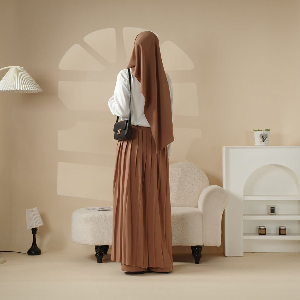 Pleated Overskirt, Wide-Cut Pants & Matching Hijab Set (MS025)