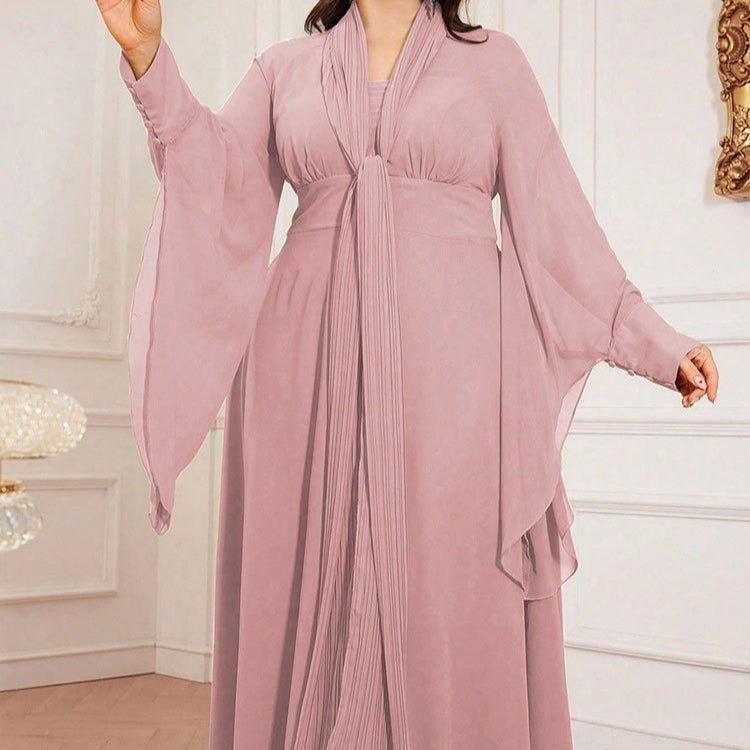 Plus Size Pleated Tie-Neck Maxi Dress(MS370)
