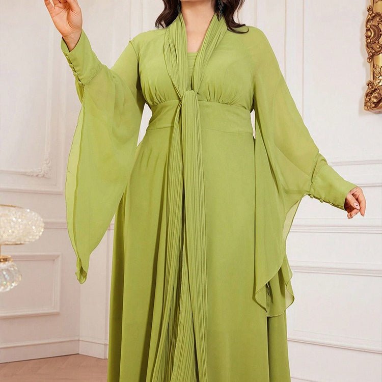Plus Size Pleated Tie-Neck Maxi Dress(MS370)