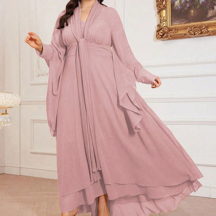 Plus Size Pleated Tie-Neck Maxi Dress(MS370)