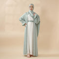 Poet Sleeve Satin Open Abaya With Matching Belt and Hijab (MOA009)