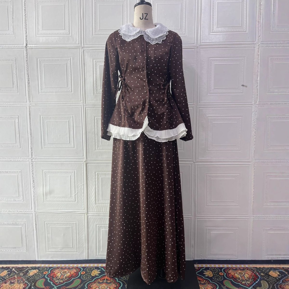 Polka Dot Blazer & Skirt Set | Lace Trim Two-Piece Outfit(MS248)