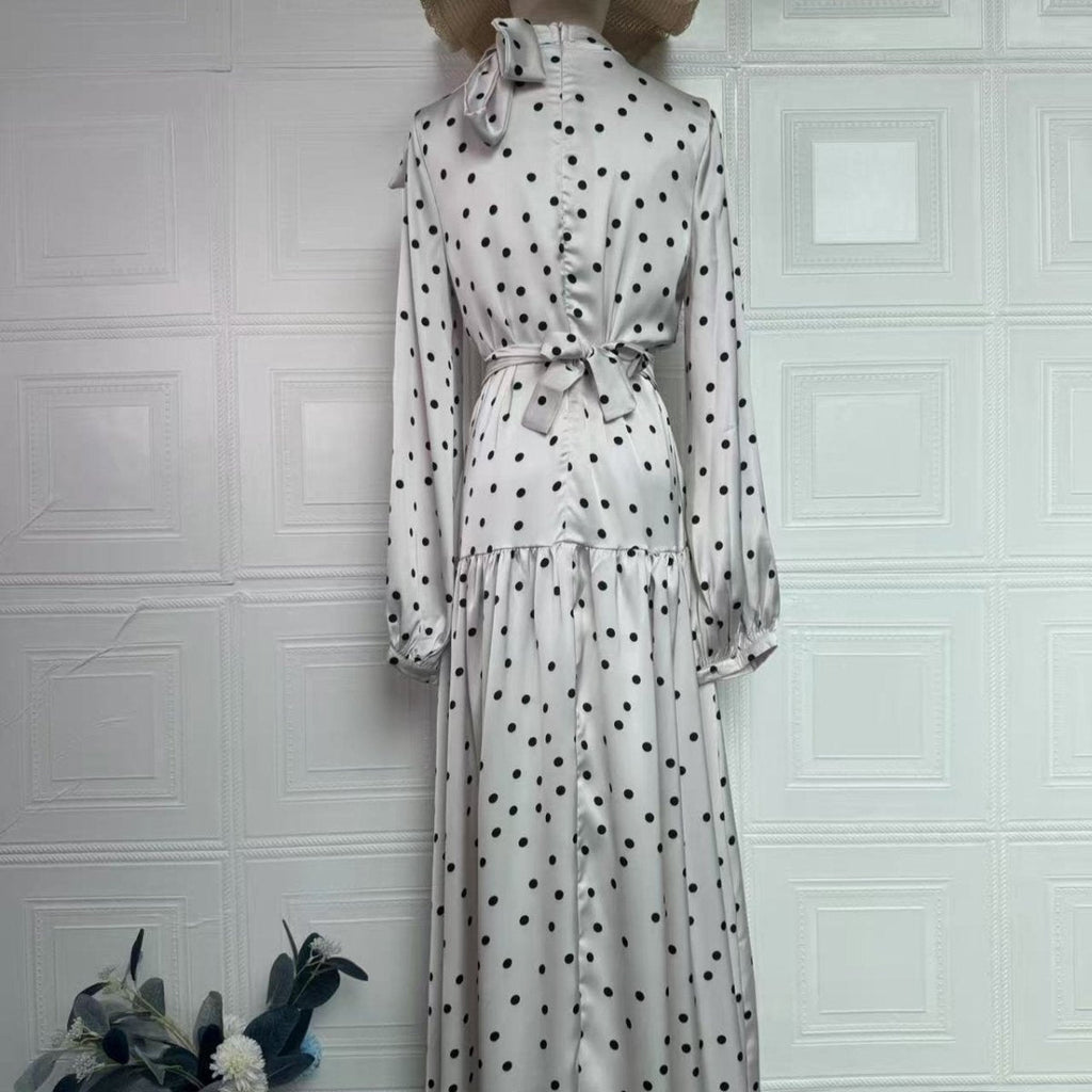 Polka Dot Satin Maxi Dress(MS449)
