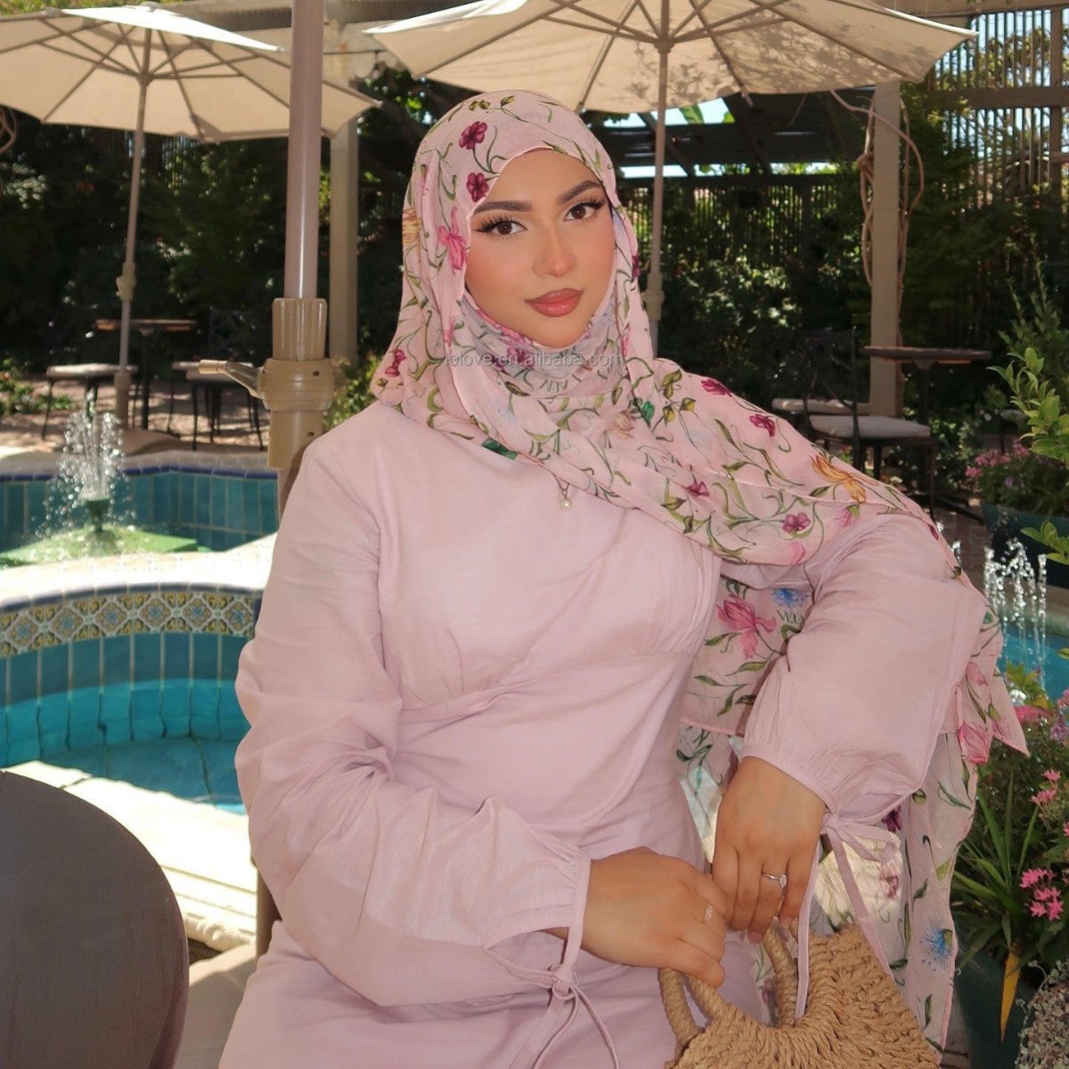 Poly-Cotton Floral Print Hijab Scarf(MH226)